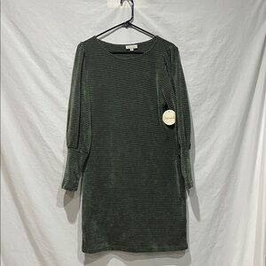 Chico's Dark Green Textured Long Sleeve Dress
